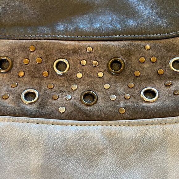 Morgan Le Fay Vintage Grey Leather and Suede Studded Bag - Picture 4 of 11